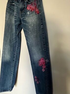 J. Crew Women's Skinny Jeans with hand painted cherry blossom floral motif